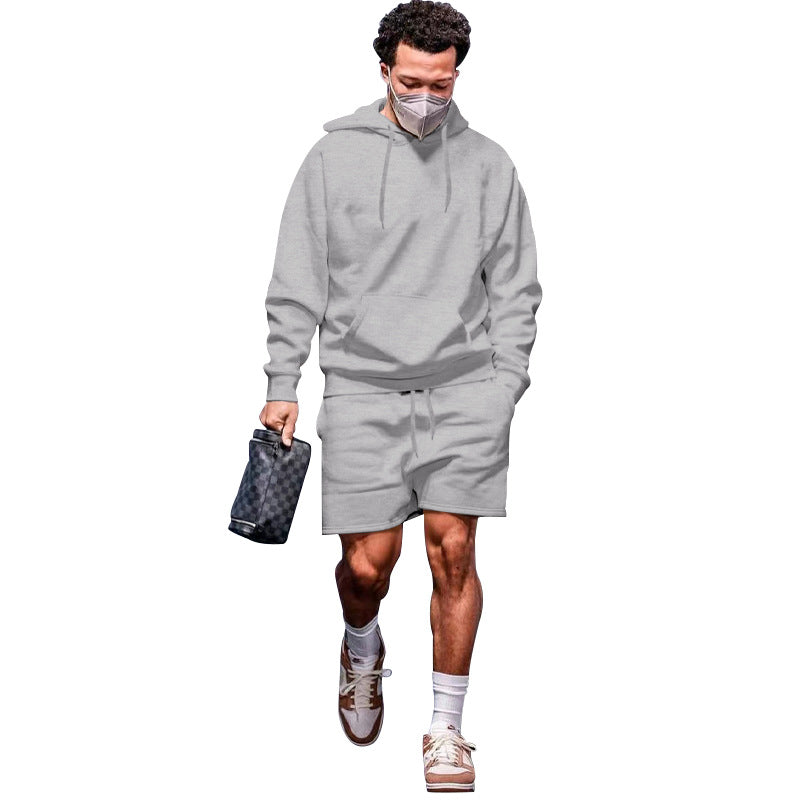 Herren Sportset Hoodie Shorts atmungsaktiv mit Taschen