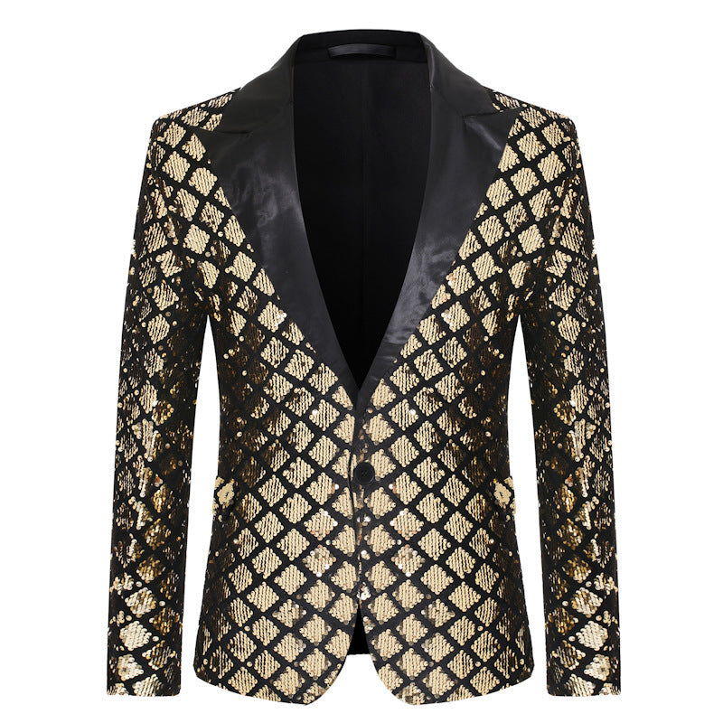 Herren Blazer Jacke Elegant Pailletten Revers Modern