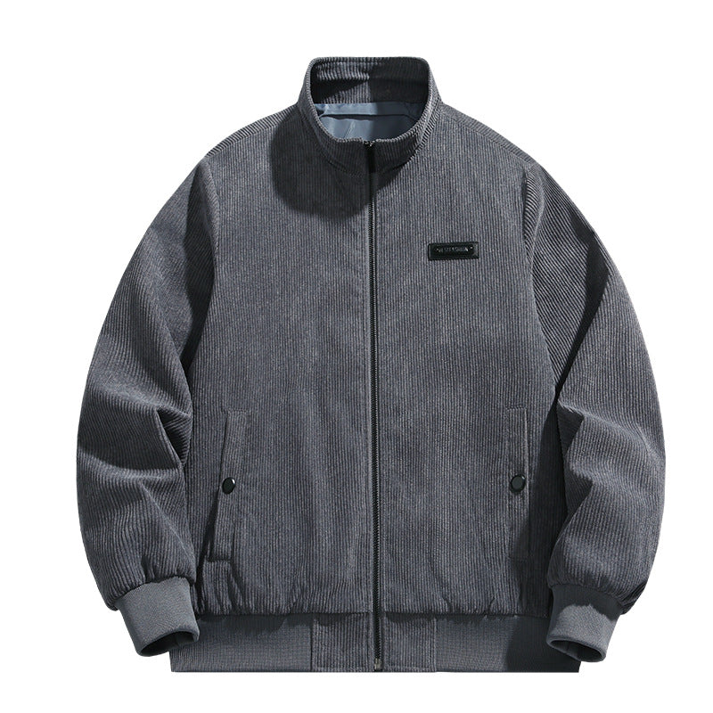 Herren Cordjacke Lässig Grau Übergröße