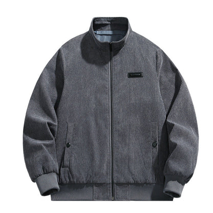 Herren Cordjacke Lässig Grau Übergröße