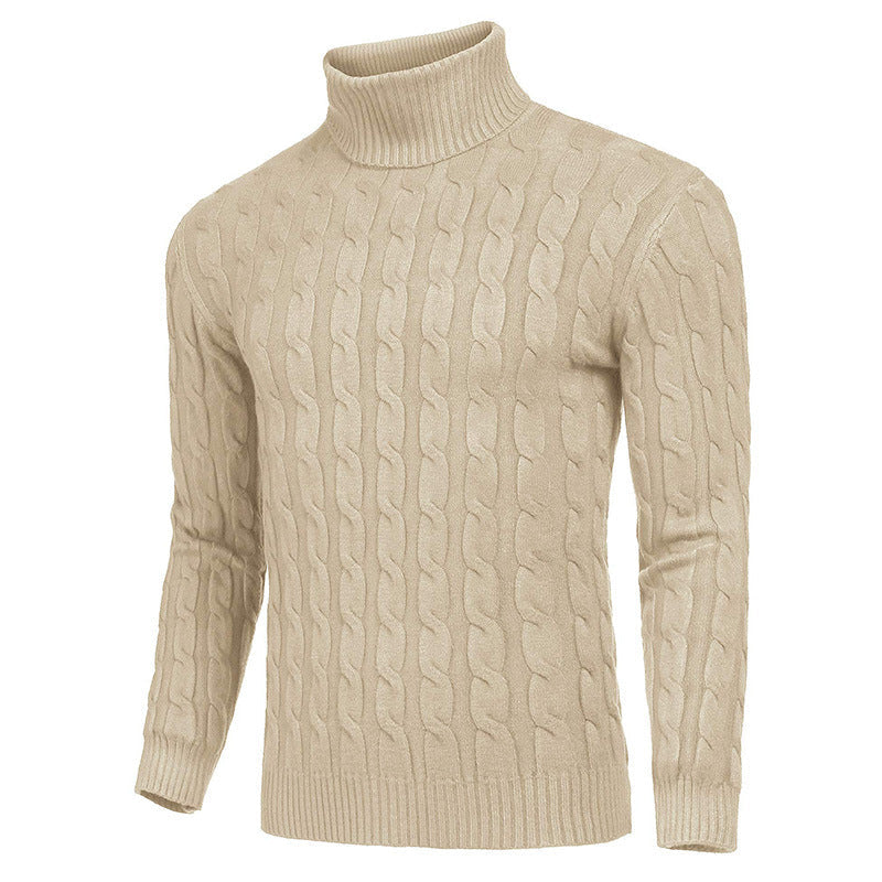 Herren Rollkragenpullover Zopfmuster Modern Schwarz