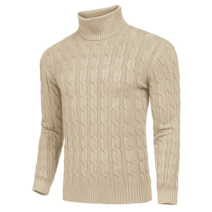 Herren Rollkragenpullover Zopfmuster Modern Schwarz