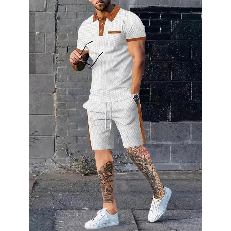 Herren Poloshirt Shorts Set Kontrastdesign Modern Sportlich