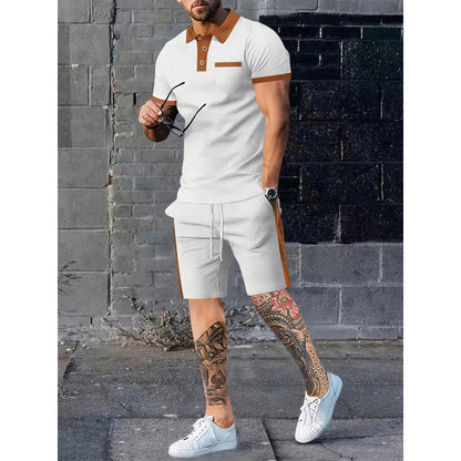 Herren Poloshirt Shorts Set Kontrastdesign Modern Sportlich