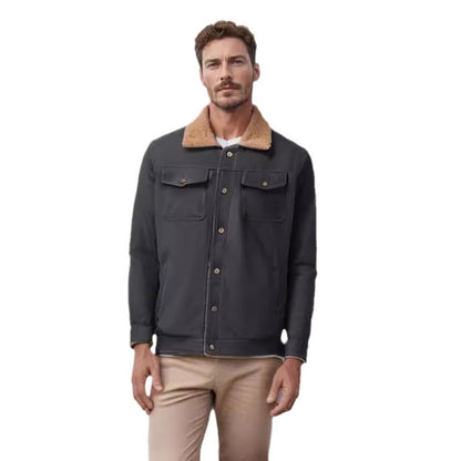 Herren Lederjacke Mit Kunstfellkragen Und Reißverschluss