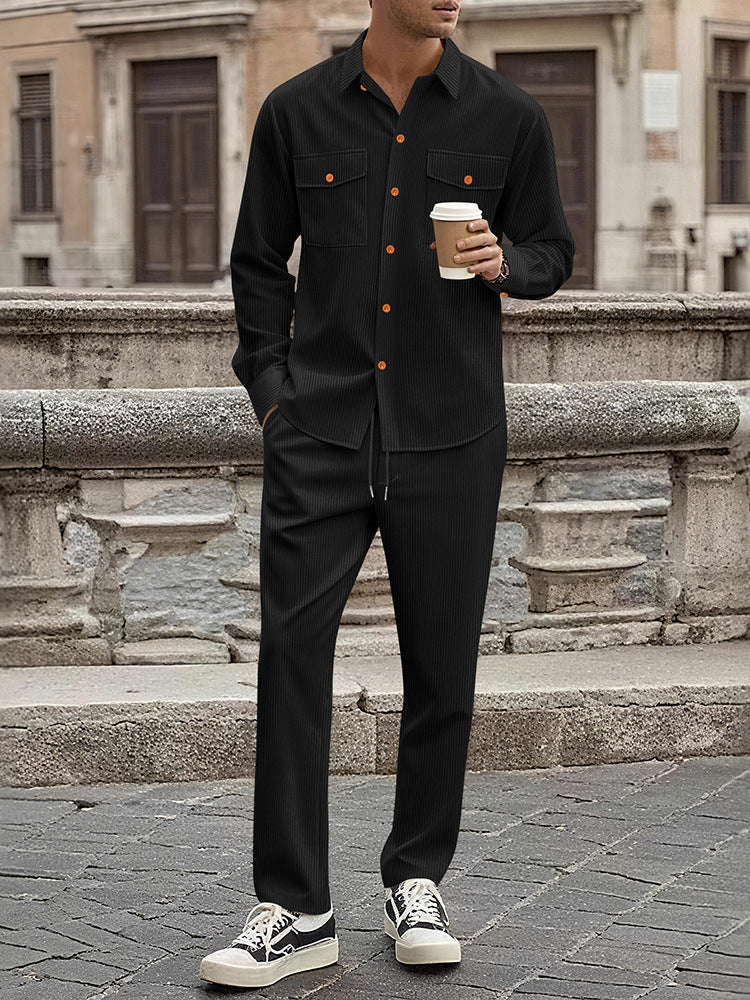 Herren Streifen Set Modern mit Knopfdetails und Taschen