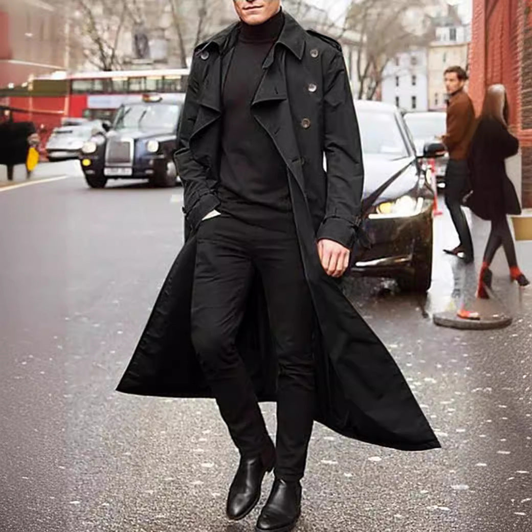 Herren Trenchcoat Lang Moderner Schnitt Praktisch Wasserabweisend