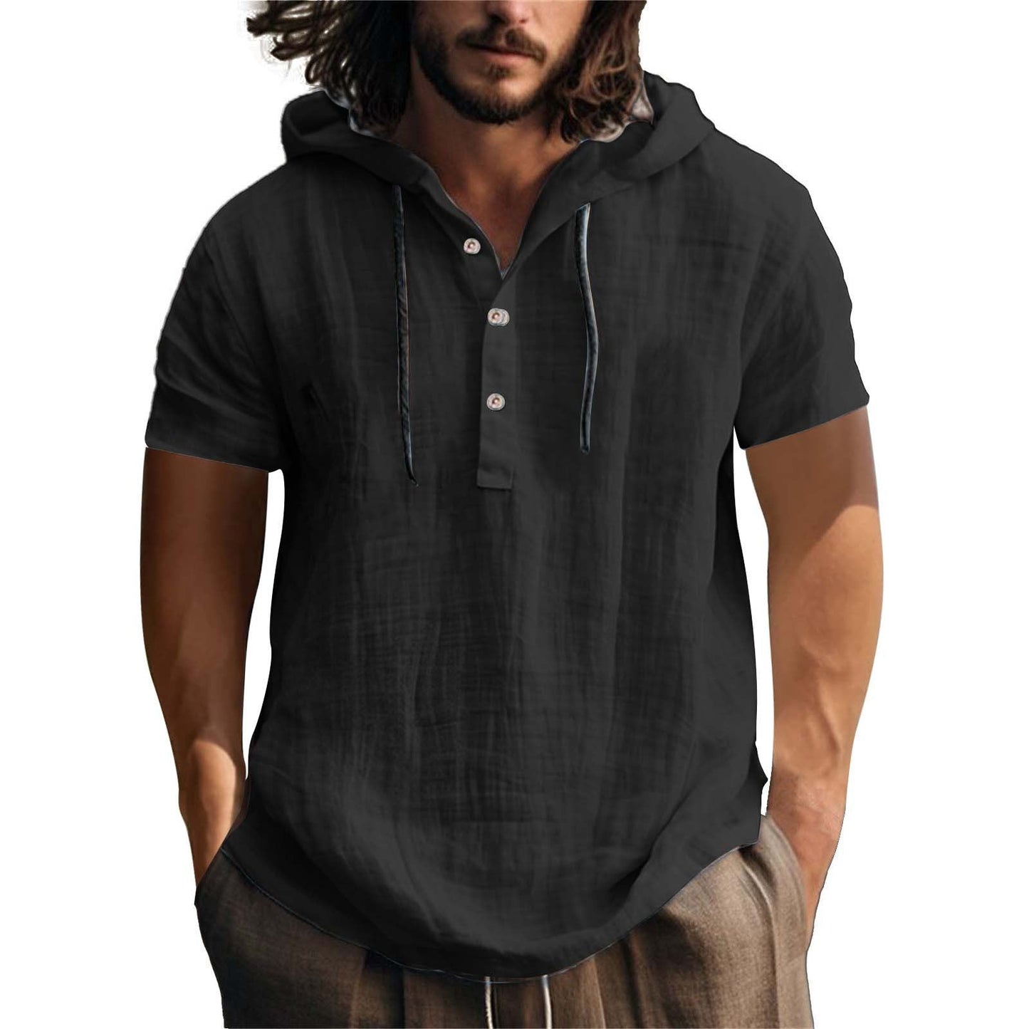Herren Hoodie Kurzarm Lässig Mit Knöpfen Modern