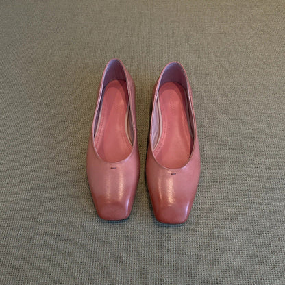 Damen Flachschuhe Elegant Quadratische Zehenpartie Lederschuhe Schwarz