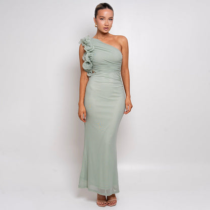 Damenkleid Figurschmeichelnd Midi Asymmetrisch Rüschen Kleid