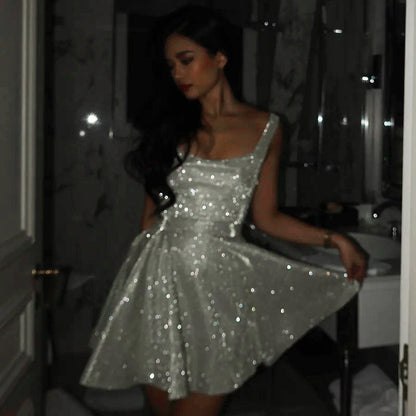 Glitzerkleid Damen A-Linie Berlin Chic Abendkleid