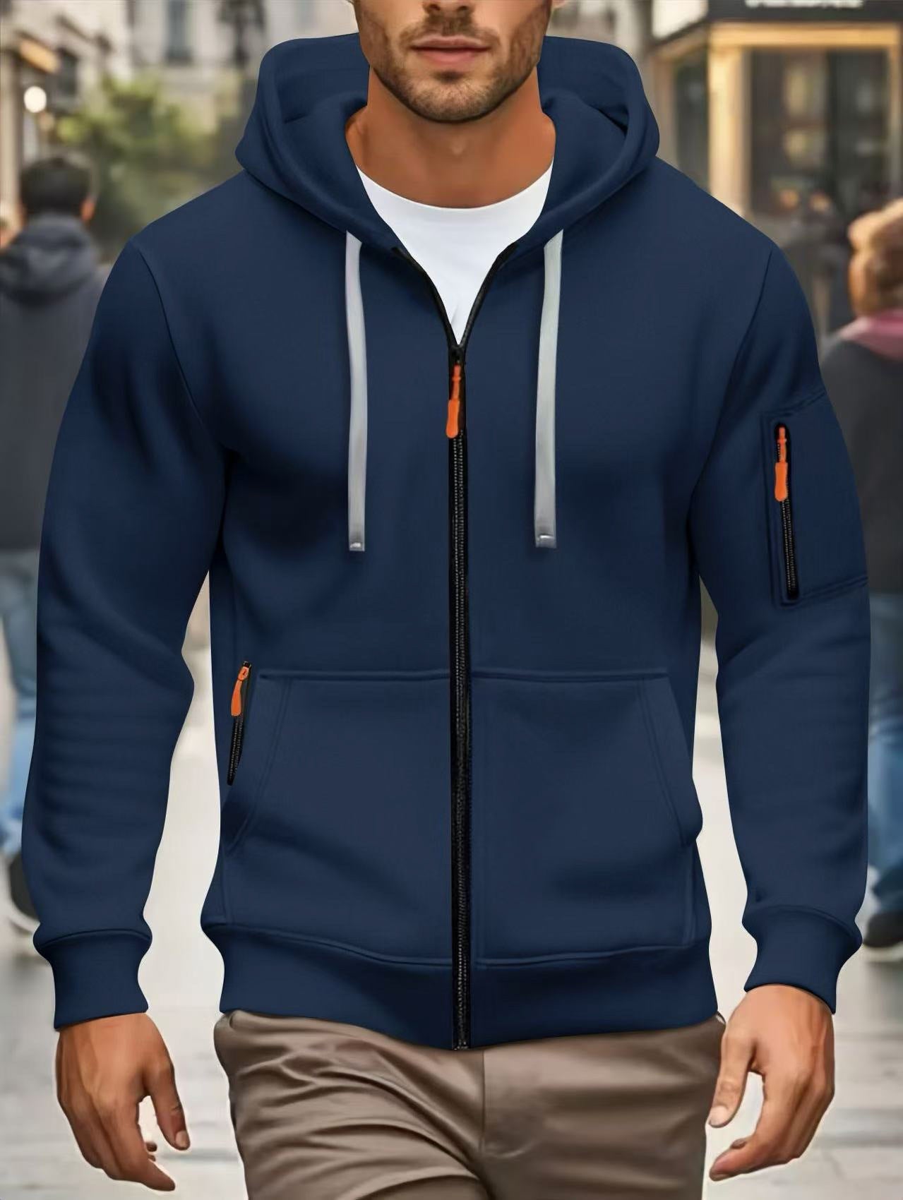 Herren Sportjacke Kapuzenjacke Reißverschlusstaschen Funktional
