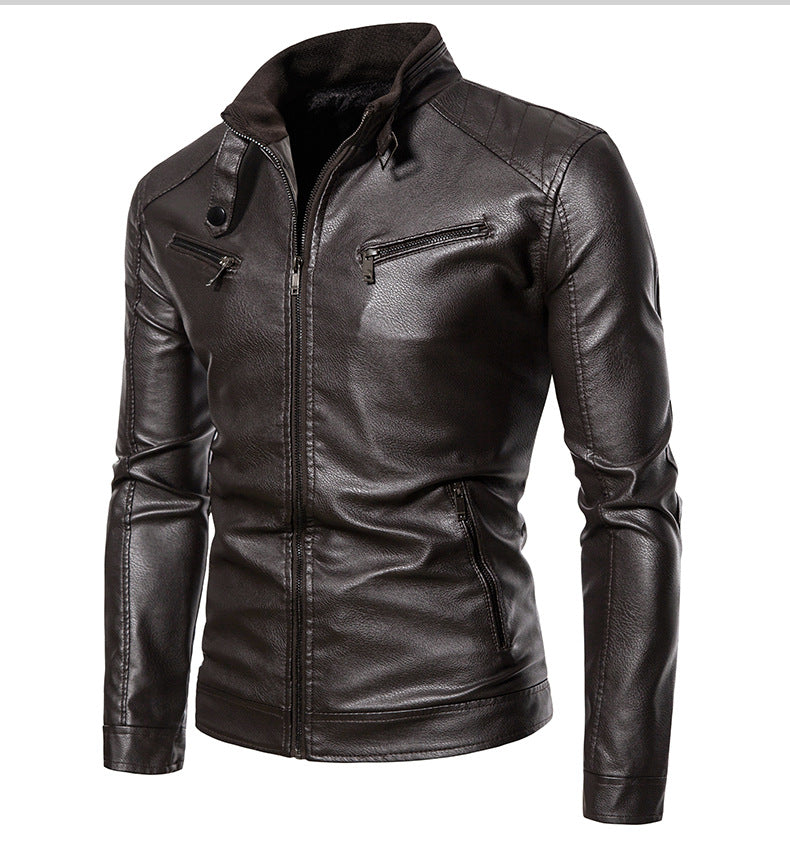 Lederjacke Herren Modern Stehkragen Reißverschluss Taschen