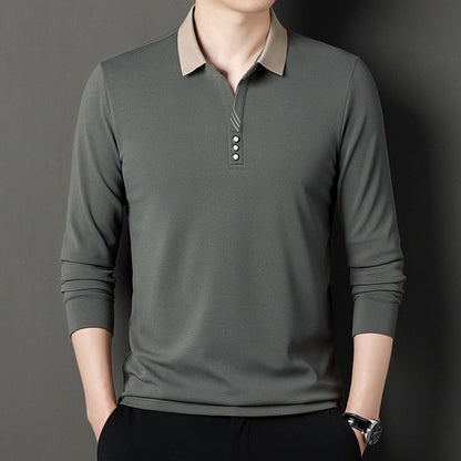 Herren Poloshirt Langarm Elegant Modern Knopfleiste