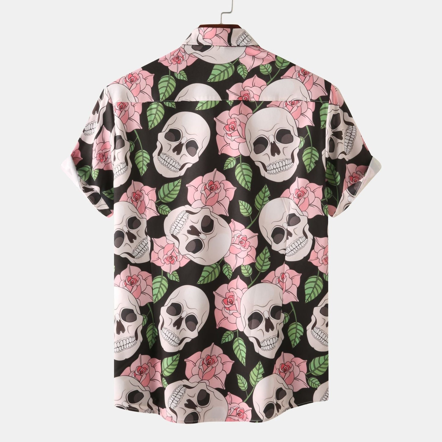 Herren Kurzarmhemd Totenkopf Blumen Muster Trendy