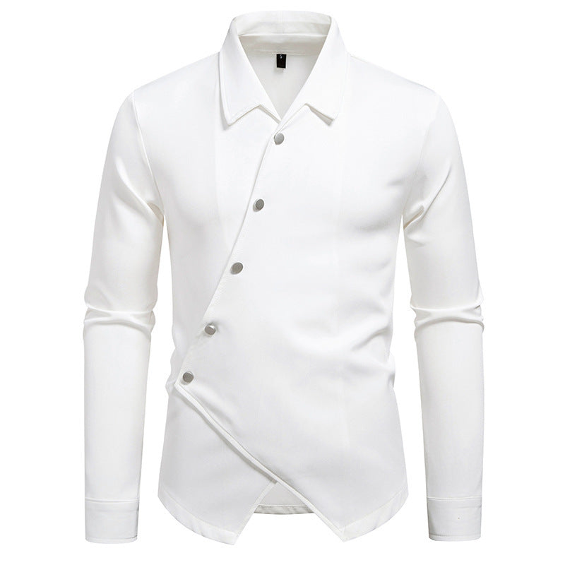 Herren Langarmhemd mit Asymmetrischem Knopfdesign Modern