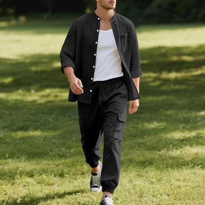 Herren Casual-Hose-Hemd-Set Bequem Lässig