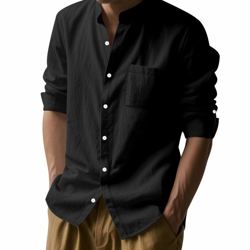 Herren Leinenhemd Langarm Knopfleiste Sommer Modern