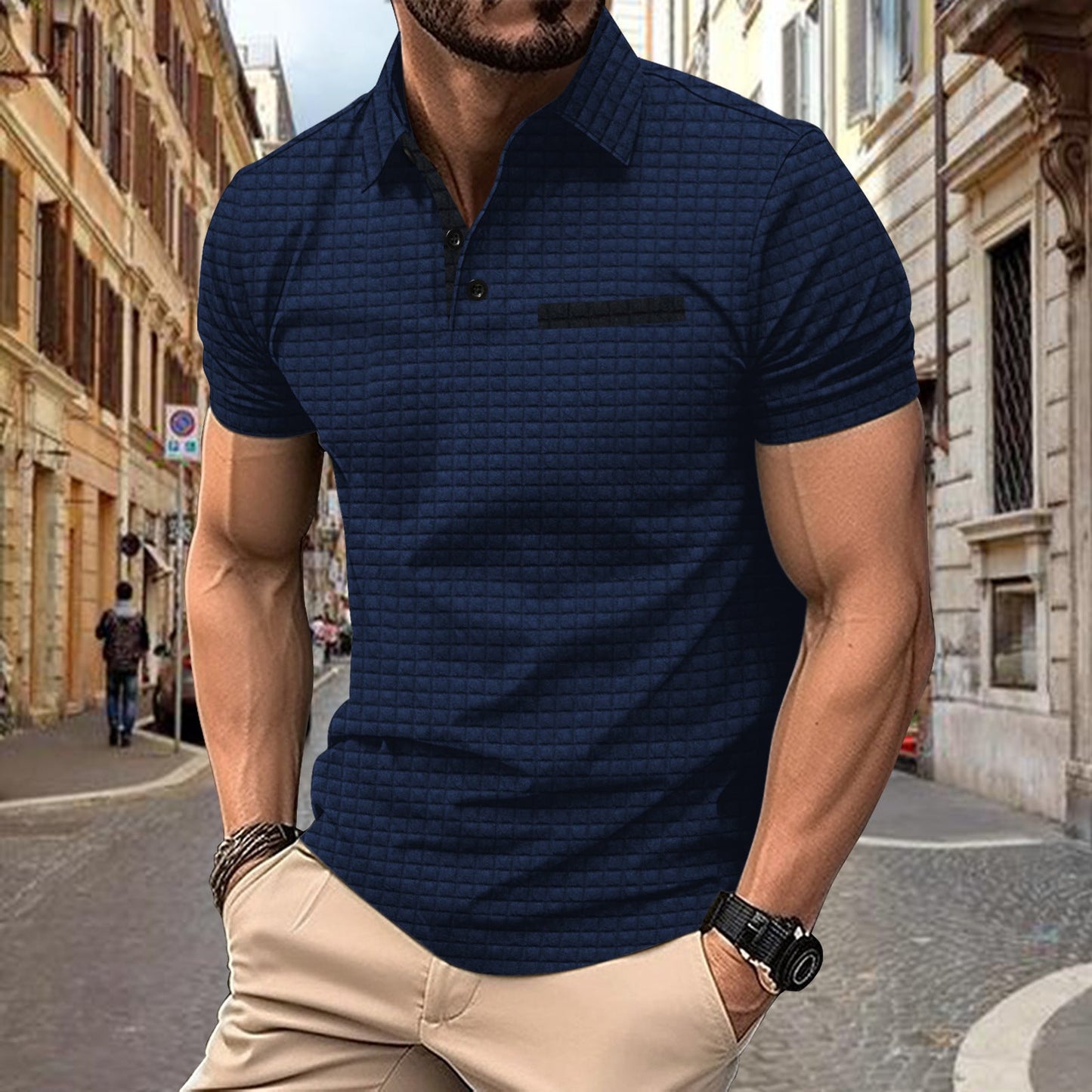 Herren Polohemd Kurzarm Modern mit Struktur