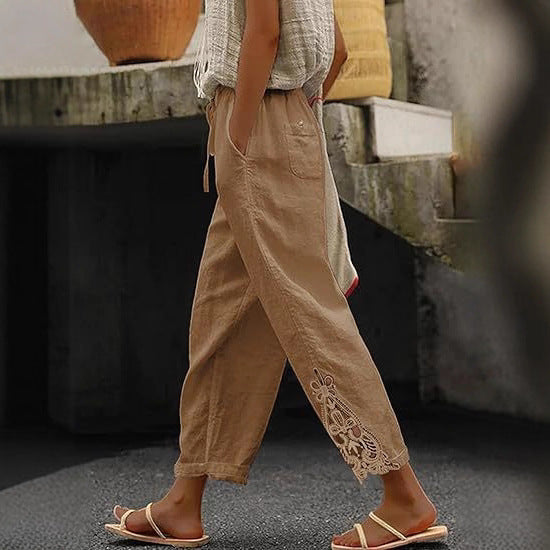 Leinenhose Damen Sommer Leicht Stickerei Modern