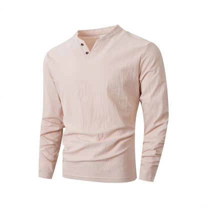Herren Langarmshirt Stehkragen Modern Knopfdesign
