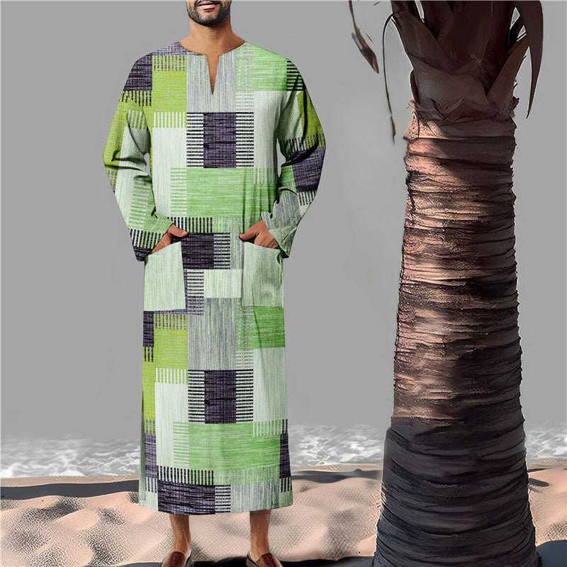 Herren Kaftan Baumwolle Modern Geometrisch Mit Taschen