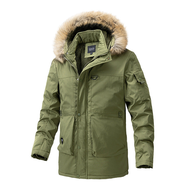 Herren Winterjacke Baumwoll Warm mit Abnehmbarer Kapuze