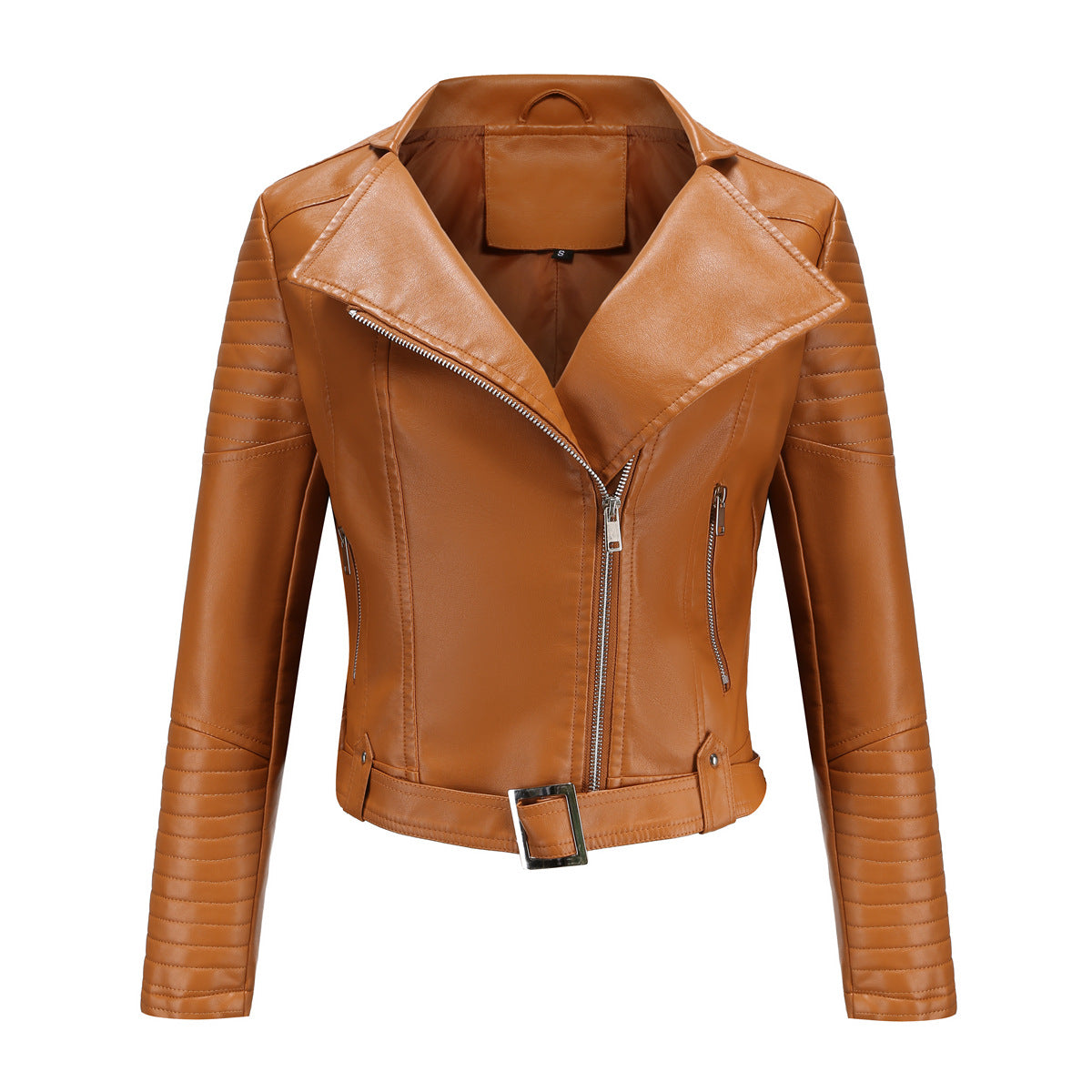 Schwarze Bikerjacke Damen Tailliert Leder Optik - BerlinGlamour