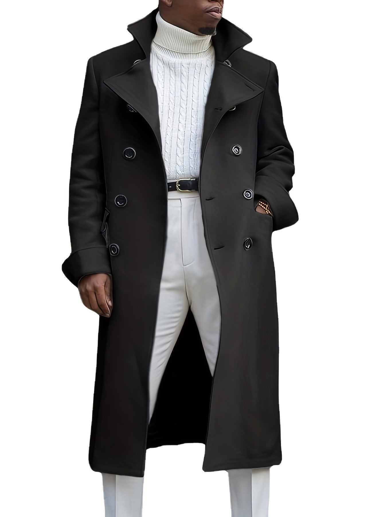 Herren Langmantel Elegant Moderner Schnitt Doppelter Knopfleiste