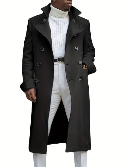Herren Langmantel Elegant Moderner Schnitt Doppelter Knopfleiste