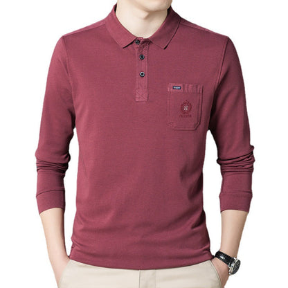Herren Poloshirt Langarm Elegant mit Brusttasche