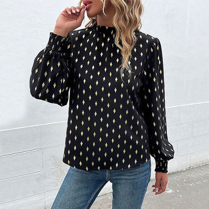 Elegante Damenbluse mit Musterdruck und Stehkragen