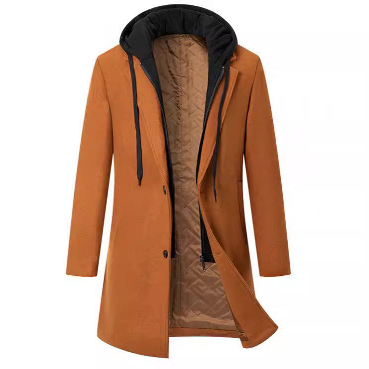 Herren Mantel Eleganter Wintermantel mit Kapuze und Taschen