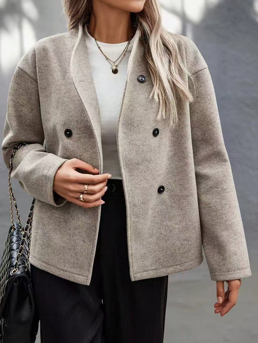 Damen Wolljacke Elegante Modisch Doppelknopf