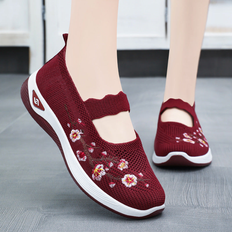 Damen Sneaker Sportlich Slip-On mit Blumenstickerei - BerlinGlamour