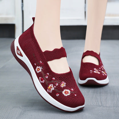 Damen Sneaker Sportlich Slip-On mit Blumenstickerei - BerlinGlamour
