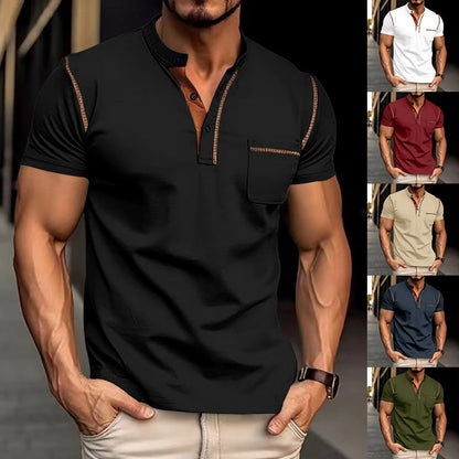 Herren Kurzarm-Shirt mit Kontraststreifen und Brusttasche Modern - BerlinGlamour