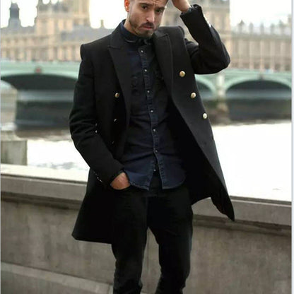 Herren Doppelreihen Mantel Elegant Schwarz Modern - BerlinGlamour