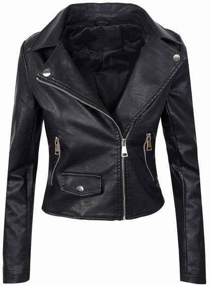 Damen Lederjacke Bikerstil Asymmetrisch Schwarz