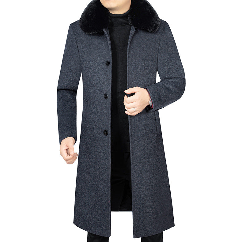 Herren Wintermantel Elegant mit Pelz Kragen Schwarz