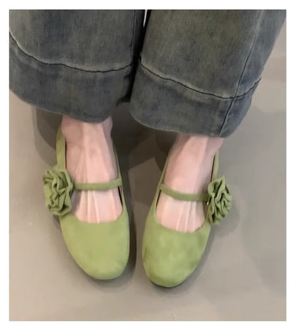 Damen Ballerinas Bequem mit Blumenriemen
