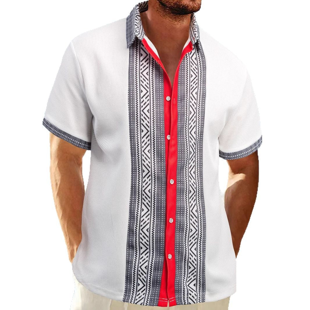 Männer Kurzarm Hemd Ethno Muster Trendy