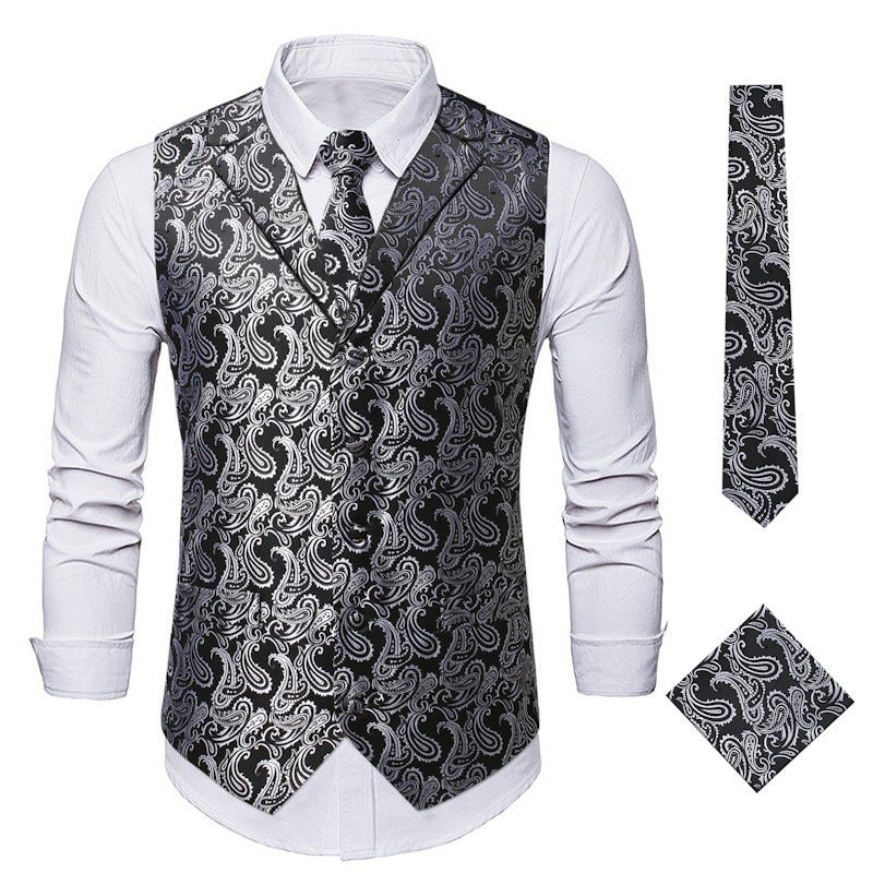 Elegante Herrenweste Paisley Muster Modern Schwarz