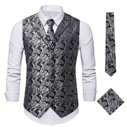 Elegante Herrenweste Paisley Muster Modern Schwarz