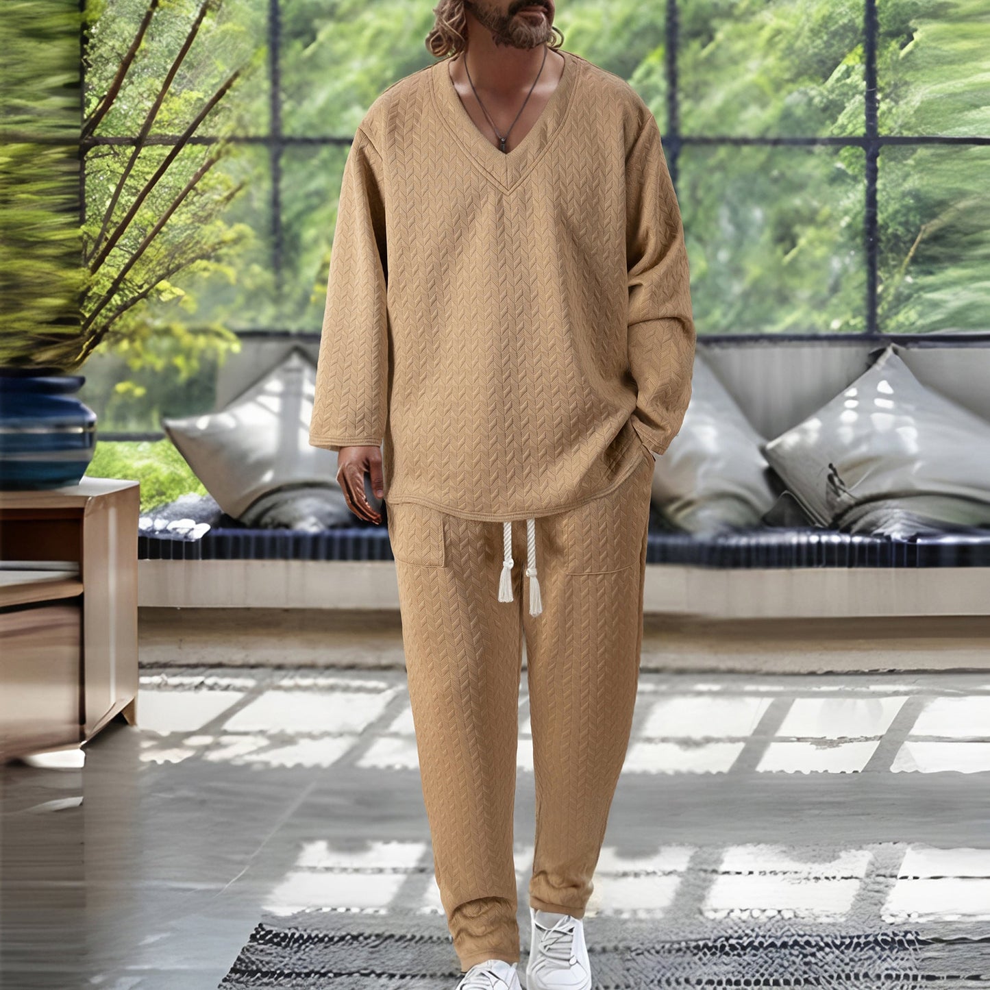 Herren Freizeitanzug V-Ausschnitt Modern Casual