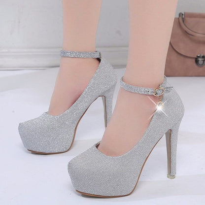Damen High Heel Pumps Glitzer Schmuckdetail Plateau