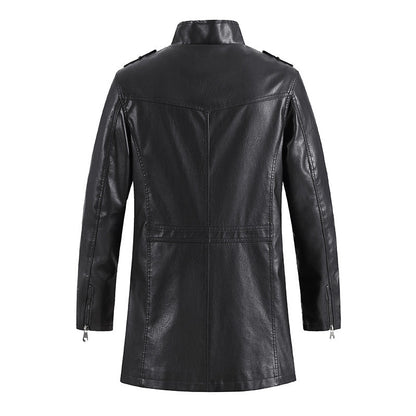 Herren Lederjacke Modern Military-Stil mit Taschen und Kragen