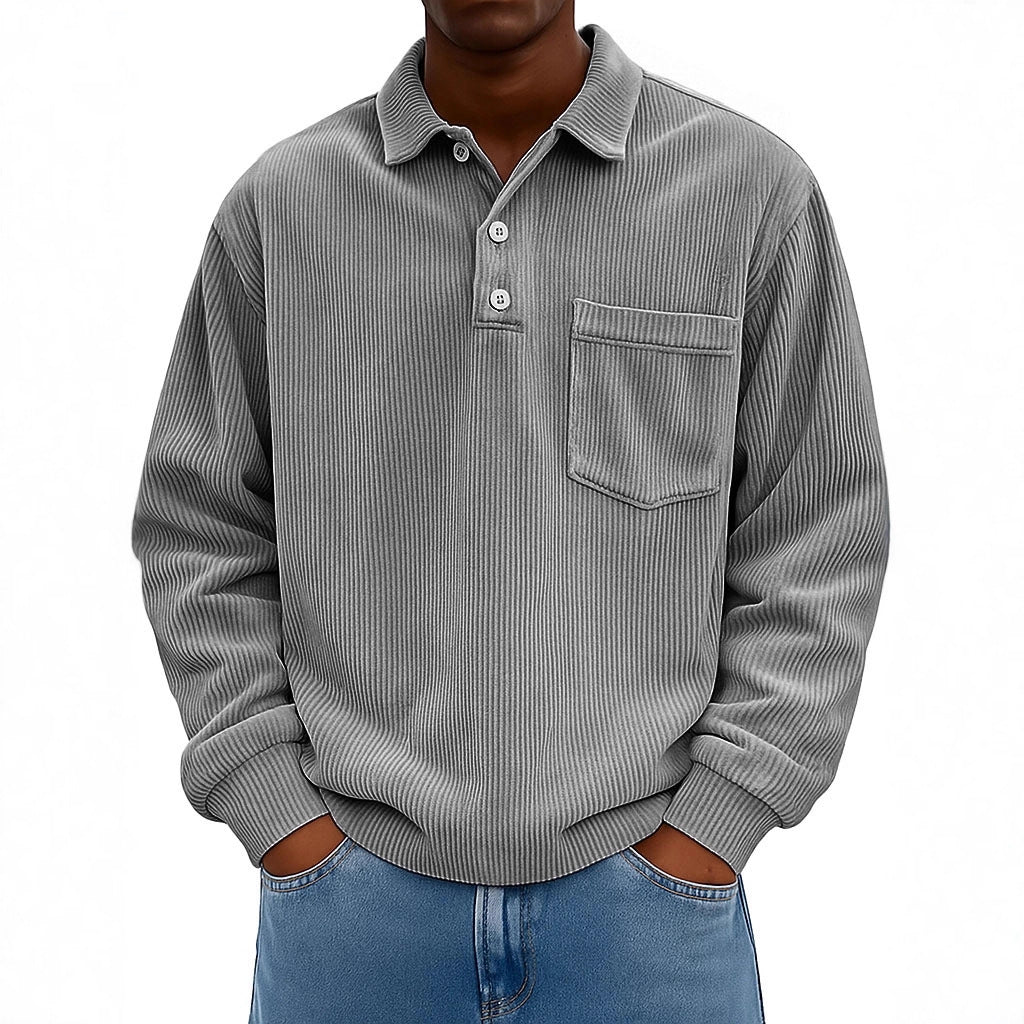 Herren Poloshirt Lässig Ripp Design Mit Brusttasche