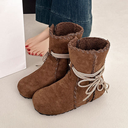 Damen Winterboots Weich Warm Schnürboots Frauenstiefel