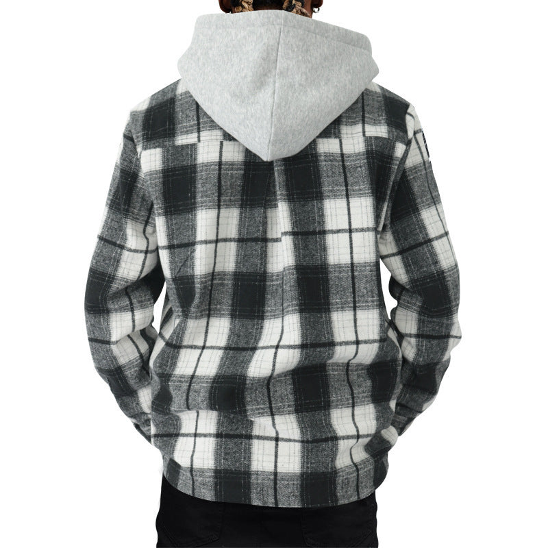 Herren Kapuzenhemd Kariert Mit Taschen